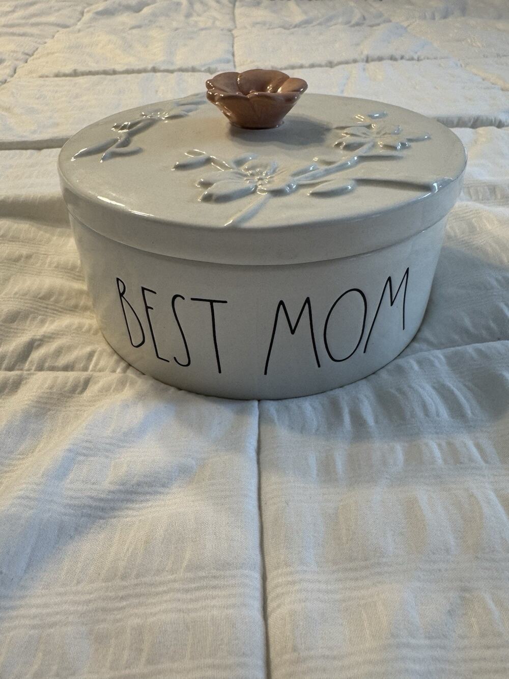 Rae Dunn Best Mom Rose Floral Ceramic Candy Dish Jewelry Bin Floral